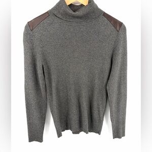 Lauren Ralph Lauren women’s faux leather trim ribbed turtleneck pullover size L